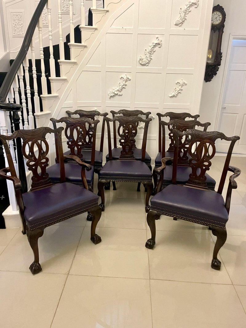 Outstanding Quality Set of 8 Antique Victorian Carved Mahogany Dining Chairs